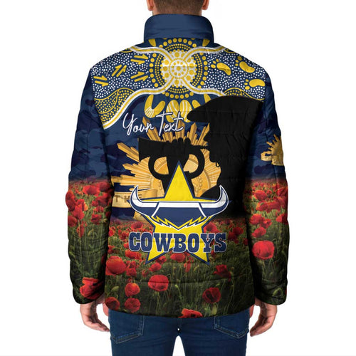 Personalised Cowboys Rugby ANZAC Day Padded Jacket Last Post Poppy We Will Remember Them