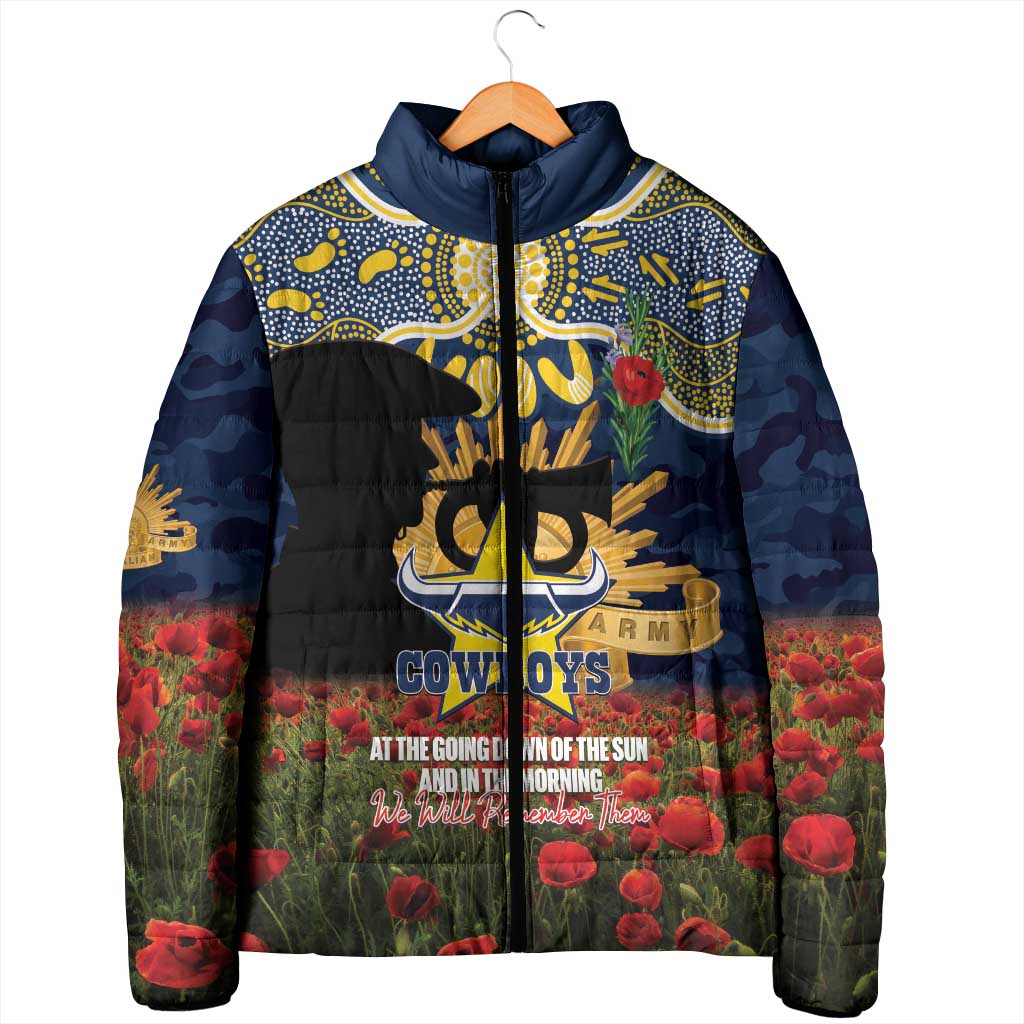 Personalised Cowboys Rugby ANZAC Day Padded Jacket Last Post Poppy We Will Remember Them