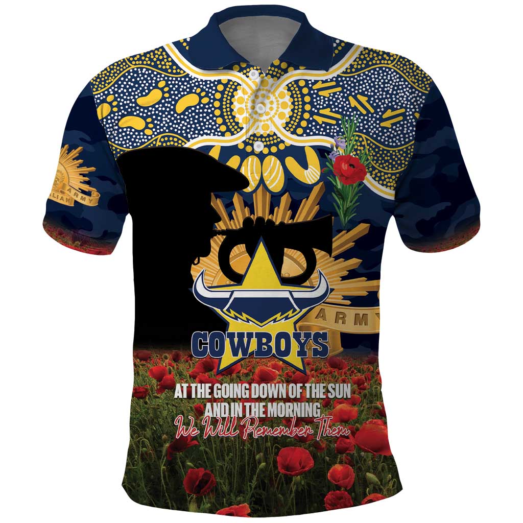 Personalised Cowboys Rugby ANZAC Day Polo Shirt Last Post Poppy We Will Remember Them