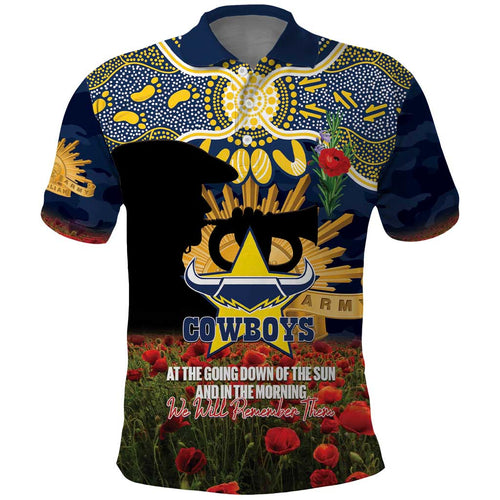 Personalised Cowboys Rugby ANZAC Day Polo Shirt Last Post Poppy We Will Remember Them