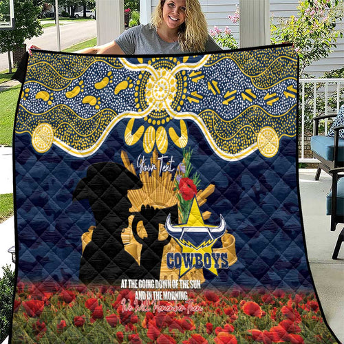 Personalised Cowboys Rugby ANZAC Day Quilt Last Post Poppy We Will Remember Them