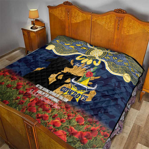 Personalised Cowboys Rugby ANZAC Day Quilt Last Post Poppy We Will Remember Them