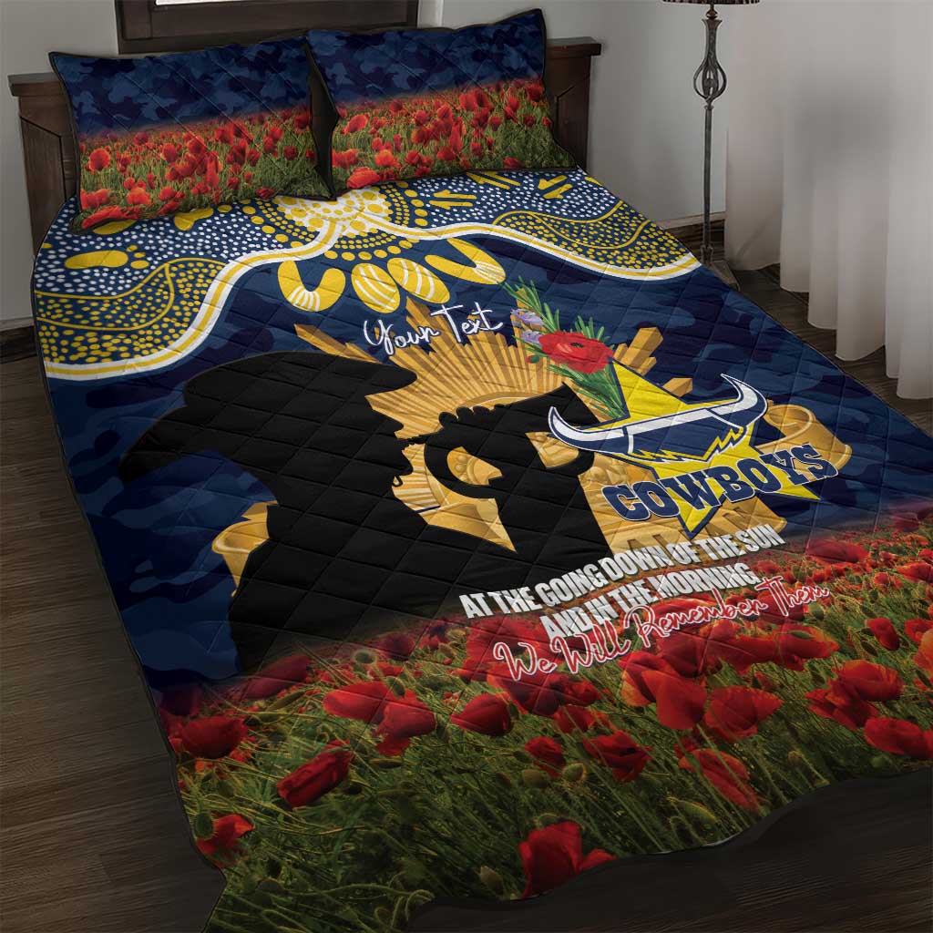 Personalised Cowboys Rugby ANZAC Day Quilt Bed Set Last Post Poppy We Will Remember Them