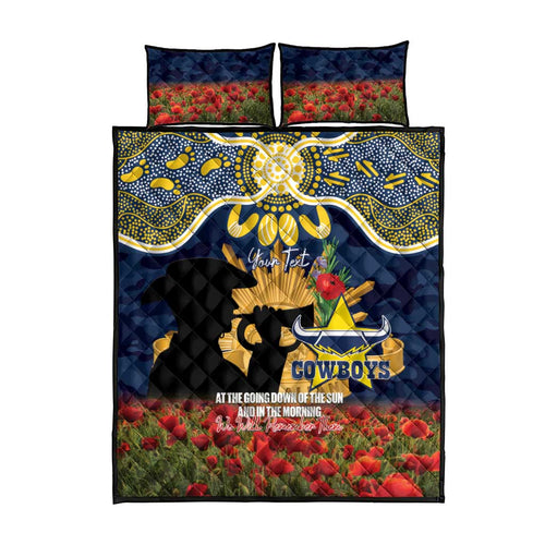 Personalised Cowboys Rugby ANZAC Day Quilt Bed Set Last Post Poppy We Will Remember Them