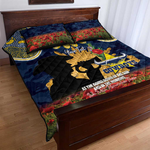 Personalised Cowboys Rugby ANZAC Day Quilt Bed Set Last Post Poppy We Will Remember Them