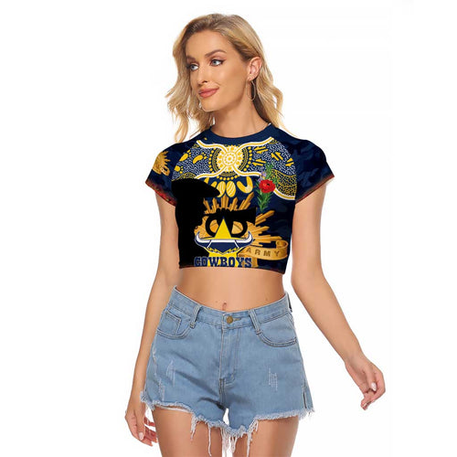 Personalised Cowboys Rugby ANZAC Day Raglan Cropped T Shirt Last Post Poppy We Will Remember Them