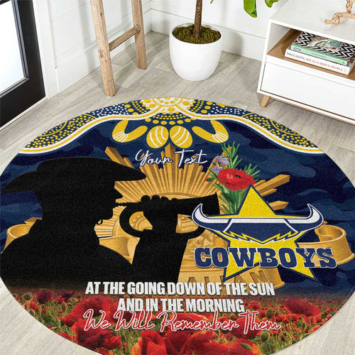 Personalised Cowboys Rugby ANZAC Day Round Carpet Last Post Poppy We Will Remember Them