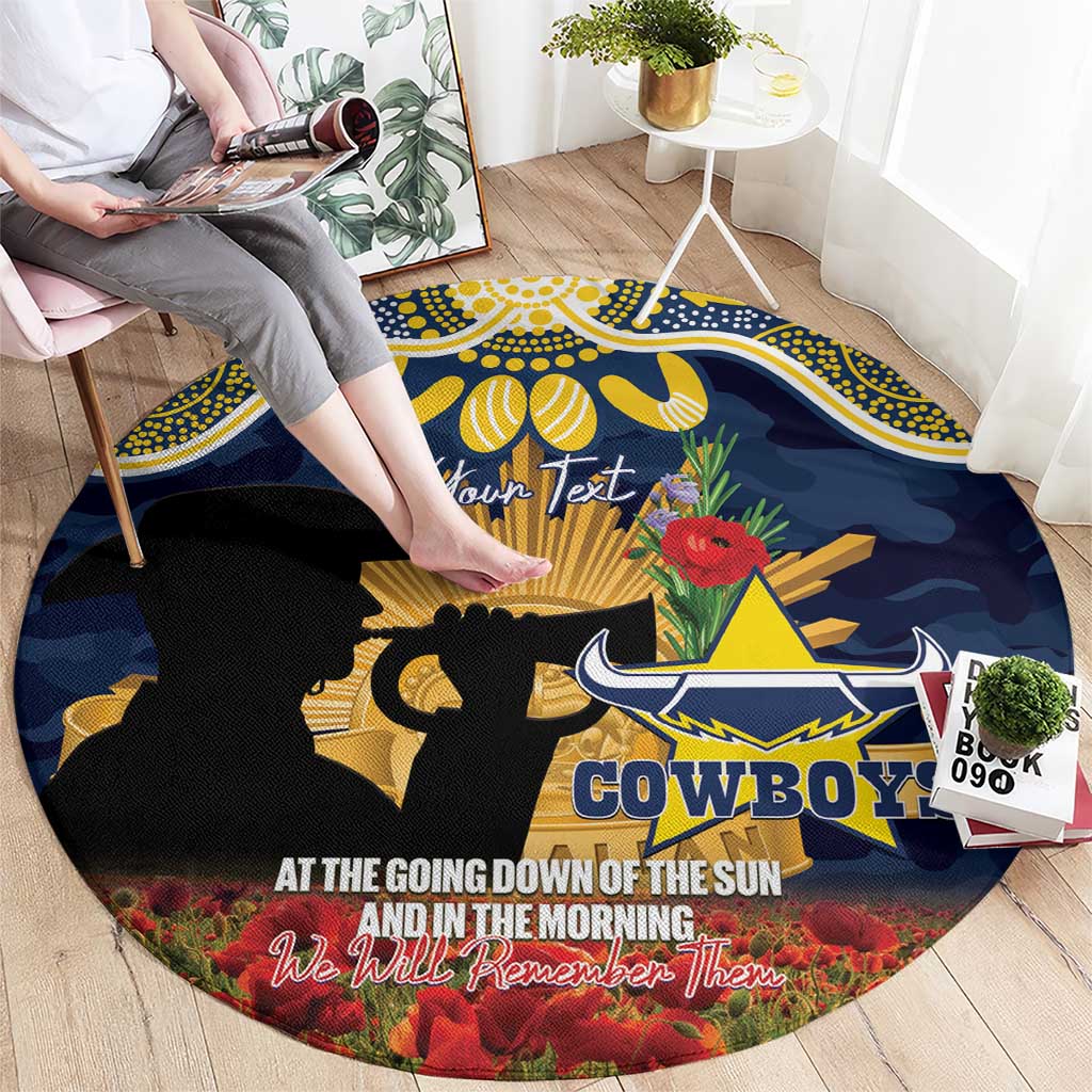 Personalised Cowboys Rugby ANZAC Day Round Carpet Last Post Poppy We Will Remember Them