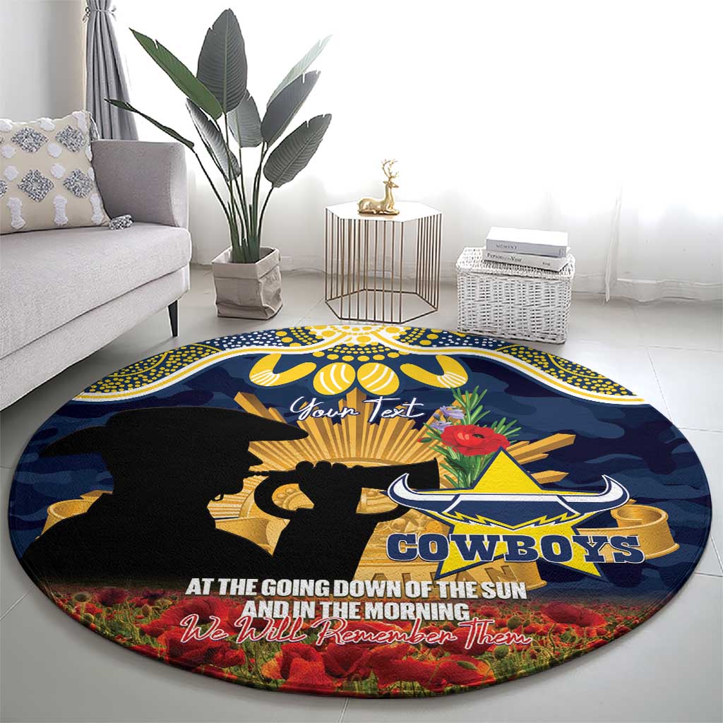 Personalised Cowboys Rugby ANZAC Day Round Carpet Last Post Poppy We Will Remember Them