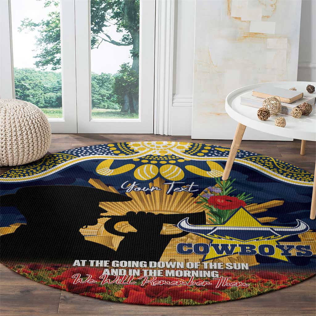 Personalised Cowboys Rugby ANZAC Day Round Carpet Last Post Poppy We Will Remember Them