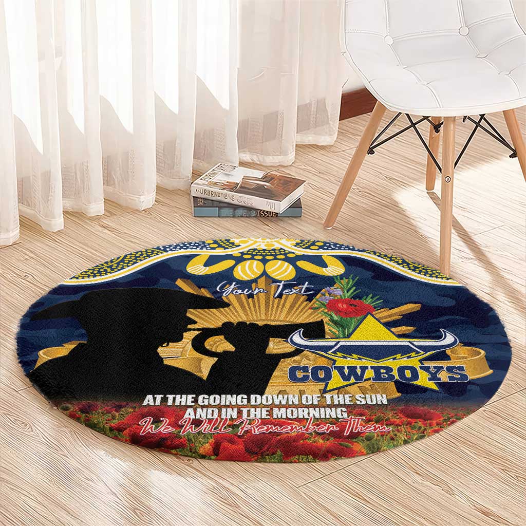 Personalised Cowboys Rugby ANZAC Day Round Carpet Last Post Poppy We Will Remember Them