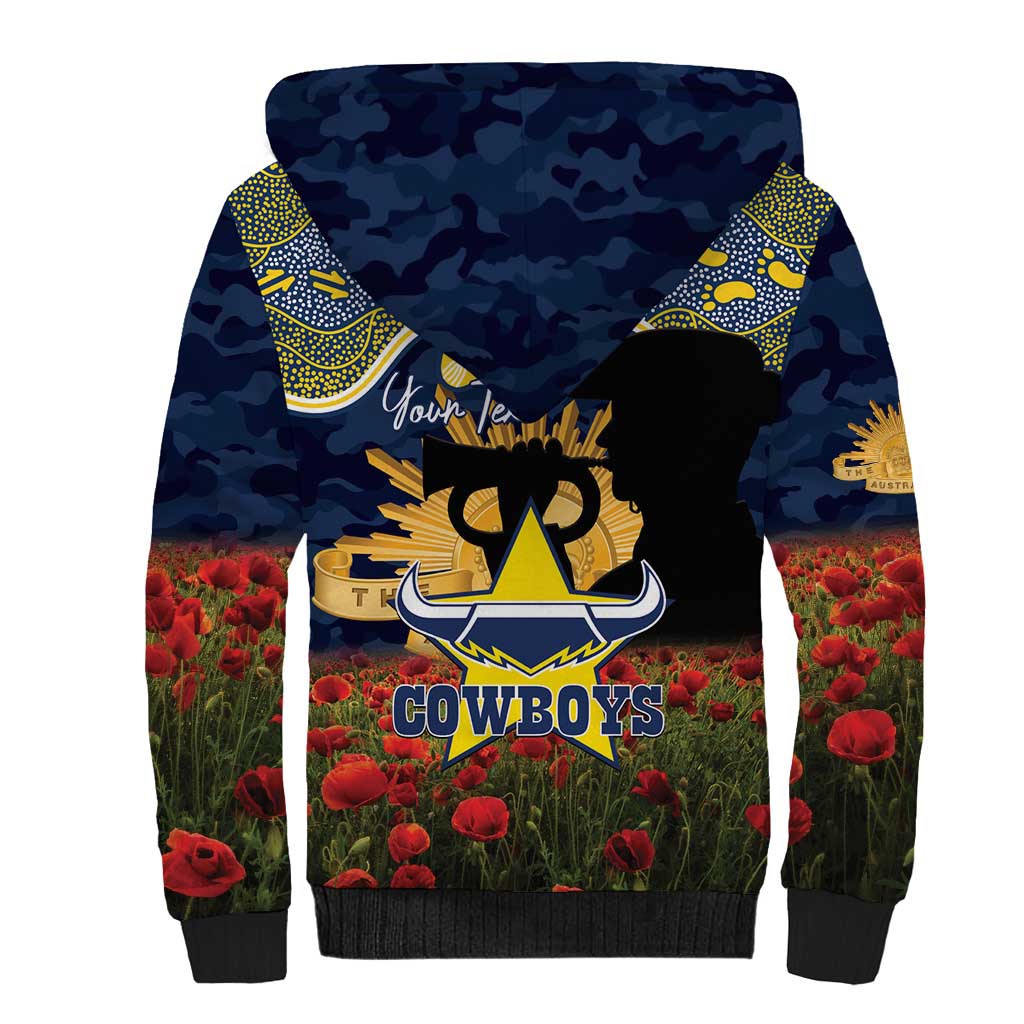 Personalised Cowboys Rugby ANZAC Day Sherpa Hoodie Last Post Poppy We Will Remember Them