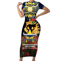 Personalised Cowboys Rugby ANZAC Day Short Sleeve Bodycon Dress Last Post Poppy We Will Remember Them