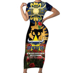 Personalised Cowboys Rugby ANZAC Day Short Sleeve Bodycon Dress Last Post Poppy We Will Remember Them