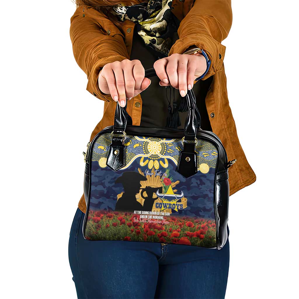 Personalised Cowboys Rugby ANZAC Day Shoulder Handbag Last Post Poppy We Will Remember Them