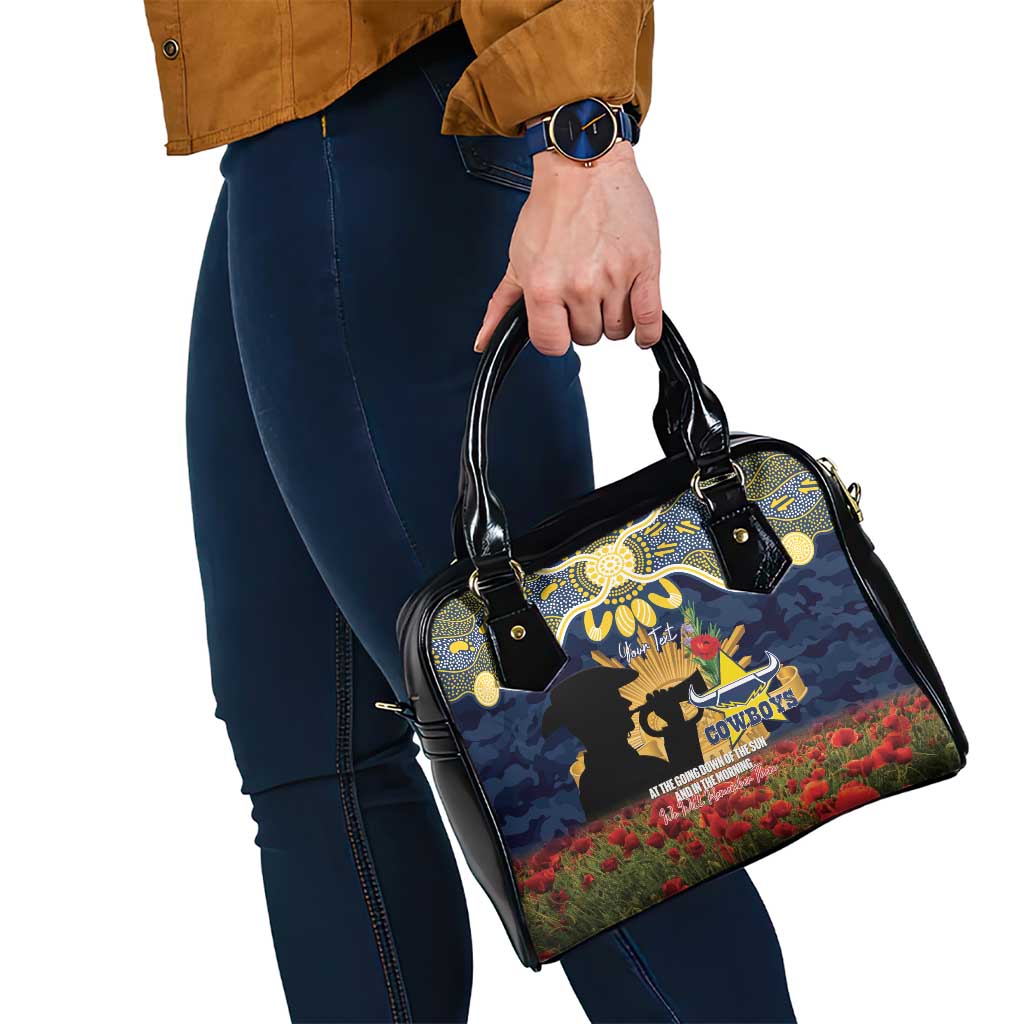 Personalised Cowboys Rugby ANZAC Day Shoulder Handbag Last Post Poppy We Will Remember Them