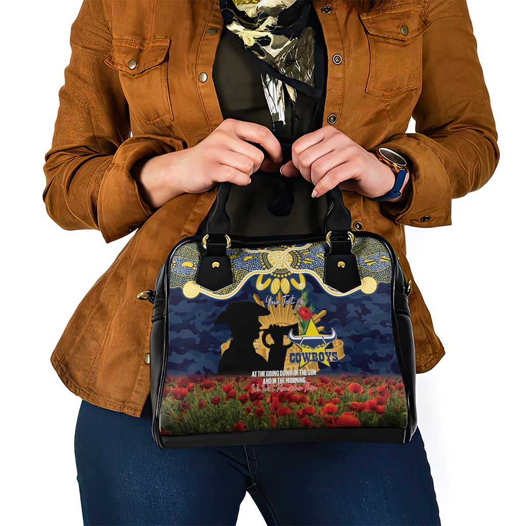 Personalised Cowboys Rugby ANZAC Day Shoulder Handbag Last Post Poppy We Will Remember Them