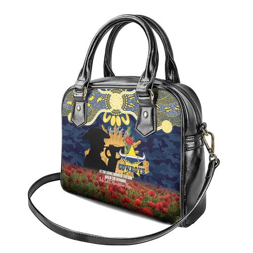 Personalised Cowboys Rugby ANZAC Day Shoulder Handbag Last Post Poppy We Will Remember Them