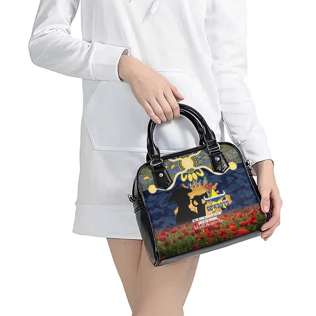 Personalised Cowboys Rugby ANZAC Day Shoulder Handbag Last Post Poppy We Will Remember Them