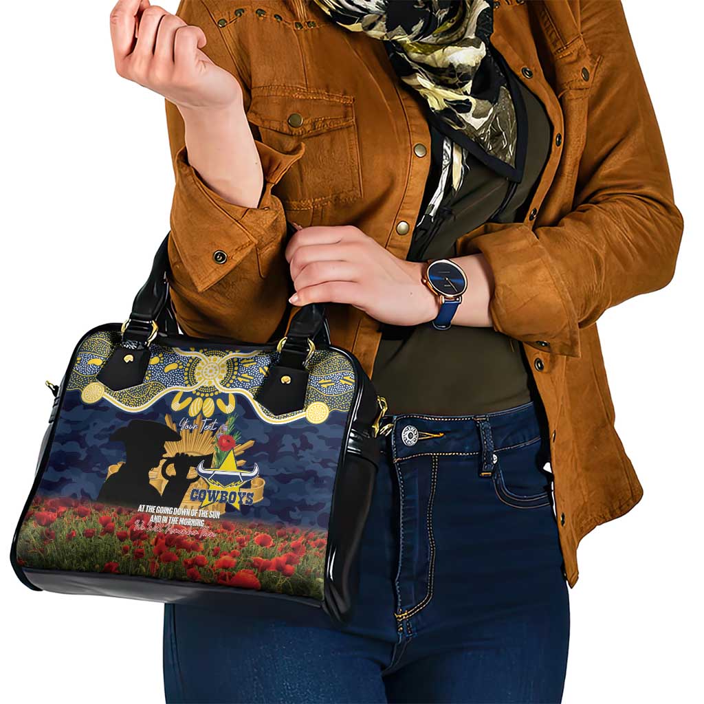 Personalised Cowboys Rugby ANZAC Day Shoulder Handbag Last Post Poppy We Will Remember Them