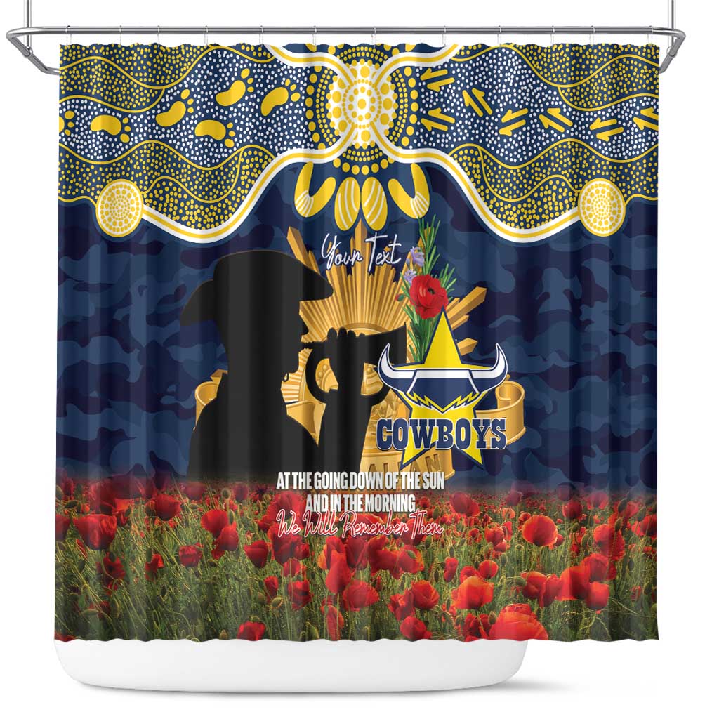 Personalised Cowboys Rugby ANZAC Day Shower Curtain Last Post Poppy We Will Remember Them
