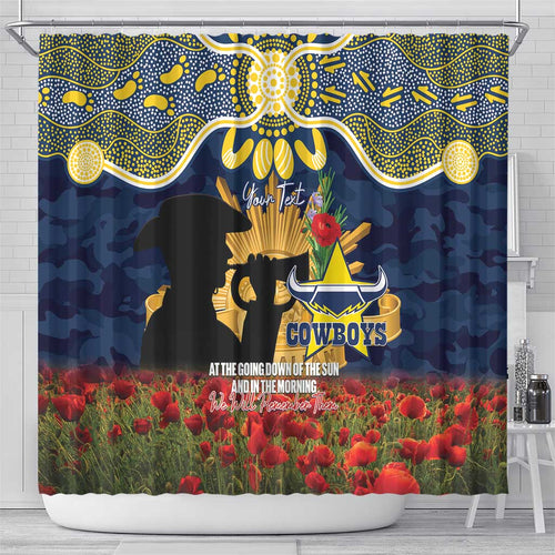 Personalised Cowboys Rugby ANZAC Day Shower Curtain Last Post Poppy We Will Remember Them