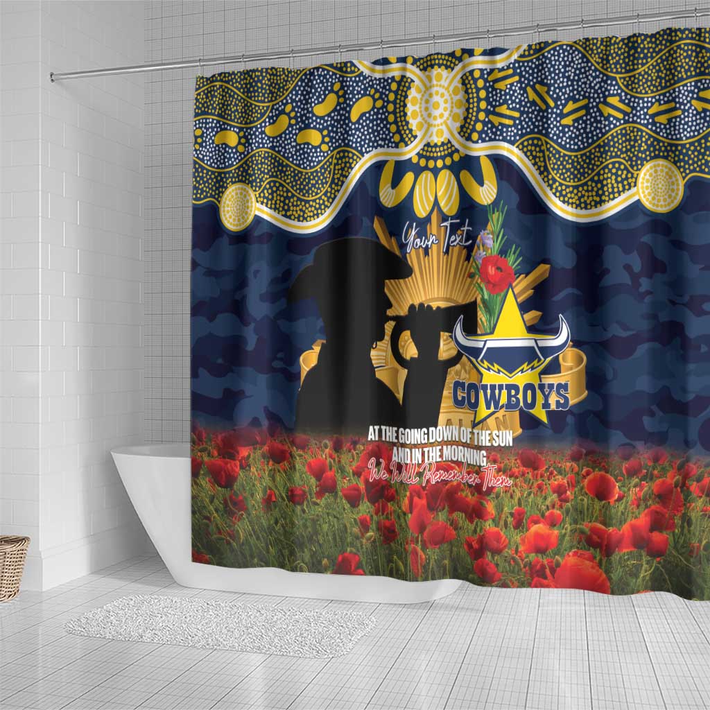 Personalised Cowboys Rugby ANZAC Day Shower Curtain Last Post Poppy We Will Remember Them