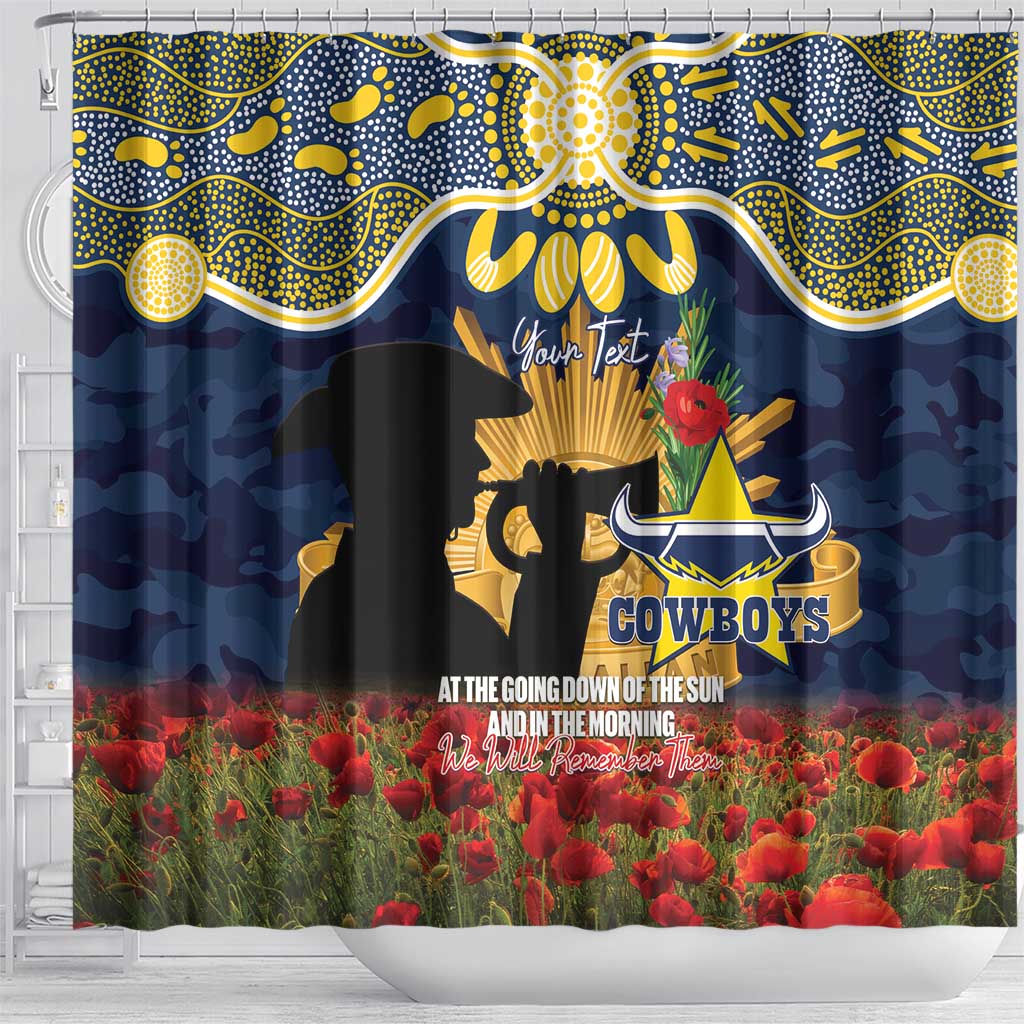 Personalised Cowboys Rugby ANZAC Day Shower Curtain Last Post Poppy We Will Remember Them