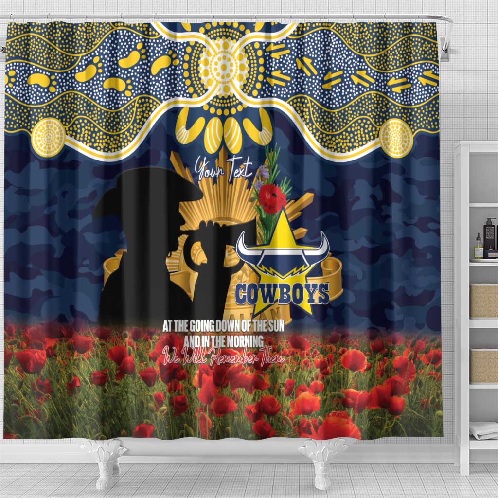 Personalised Cowboys Rugby ANZAC Day Shower Curtain Last Post Poppy We Will Remember Them