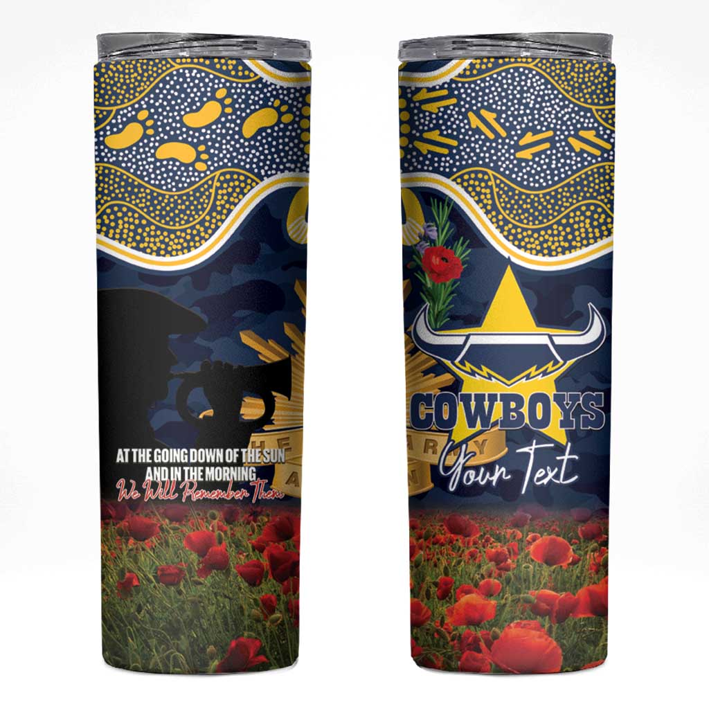 Personalised Cowboys Rugby ANZAC Day Skinny Tumbler Last Post Poppy We Will Remember Them