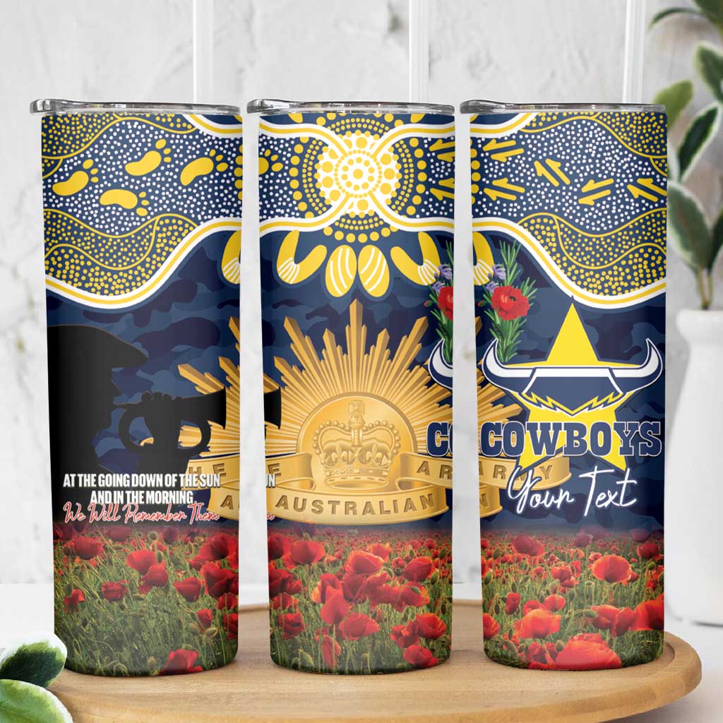 Personalised Cowboys Rugby ANZAC Day Skinny Tumbler Last Post Poppy We Will Remember Them