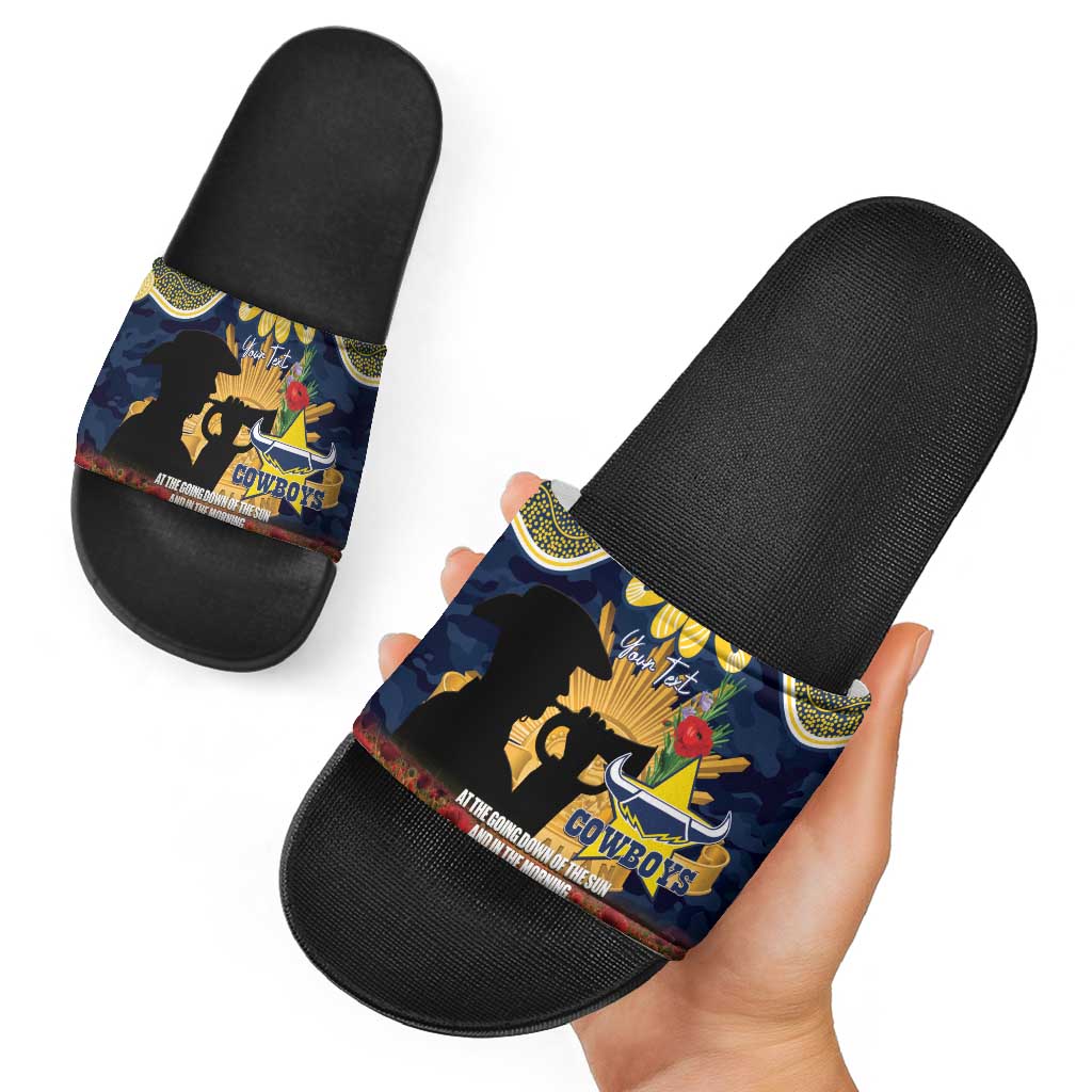 Personalised Cowboys Rugby ANZAC Day Slide Sandals Last Post Poppy We Will Remember Them