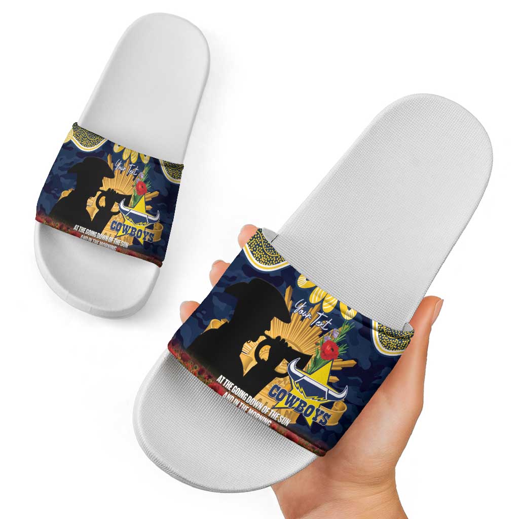 Personalised Cowboys Rugby ANZAC Day Slide Sandals Last Post Poppy We Will Remember Them