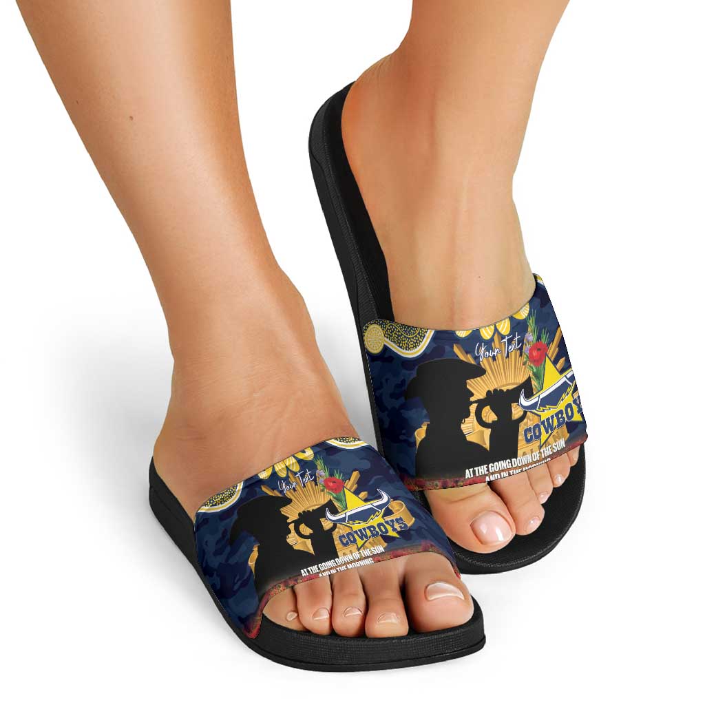 Personalised Cowboys Rugby ANZAC Day Slide Sandals Last Post Poppy We Will Remember Them