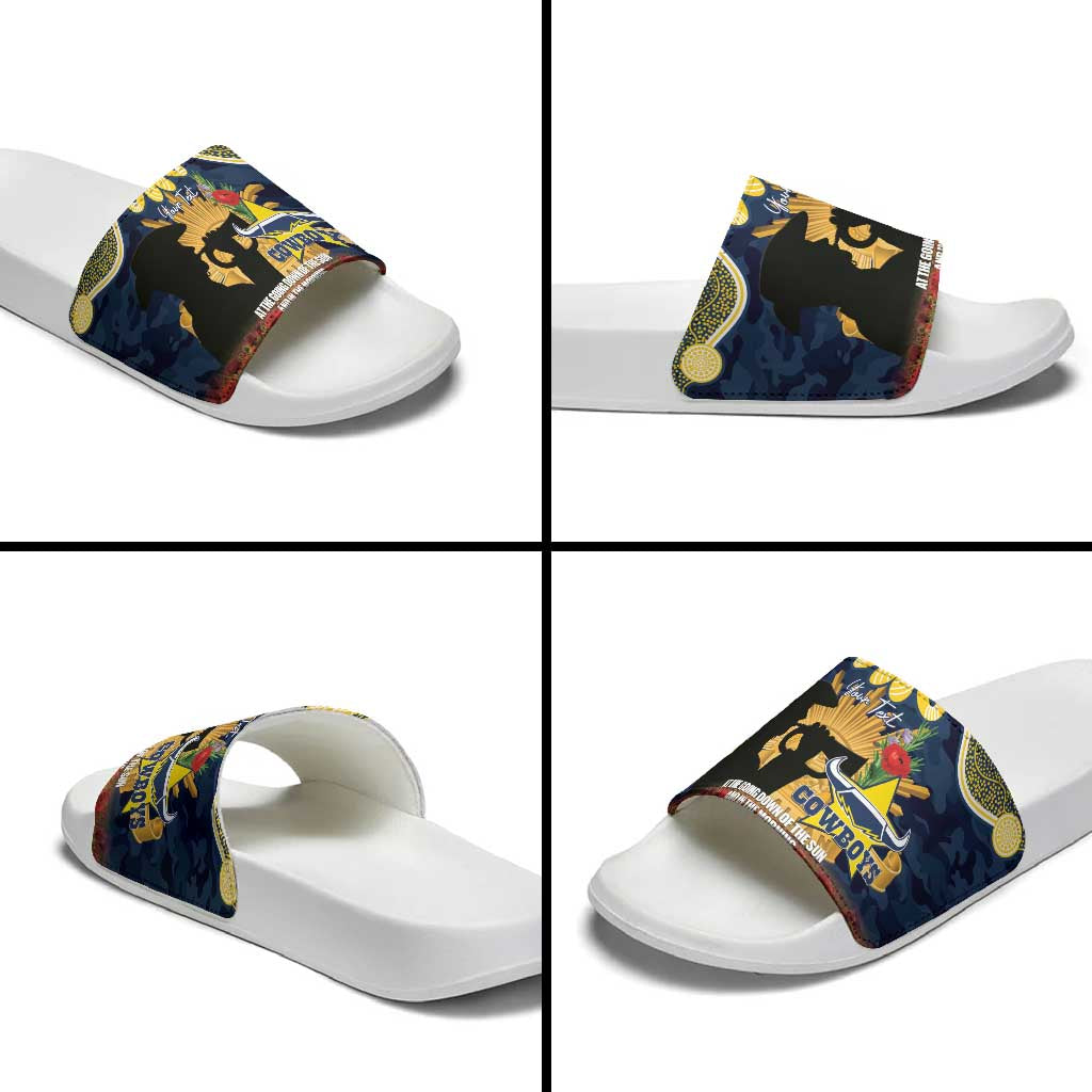 Personalised Cowboys Rugby ANZAC Day Slide Sandals Last Post Poppy We Will Remember Them