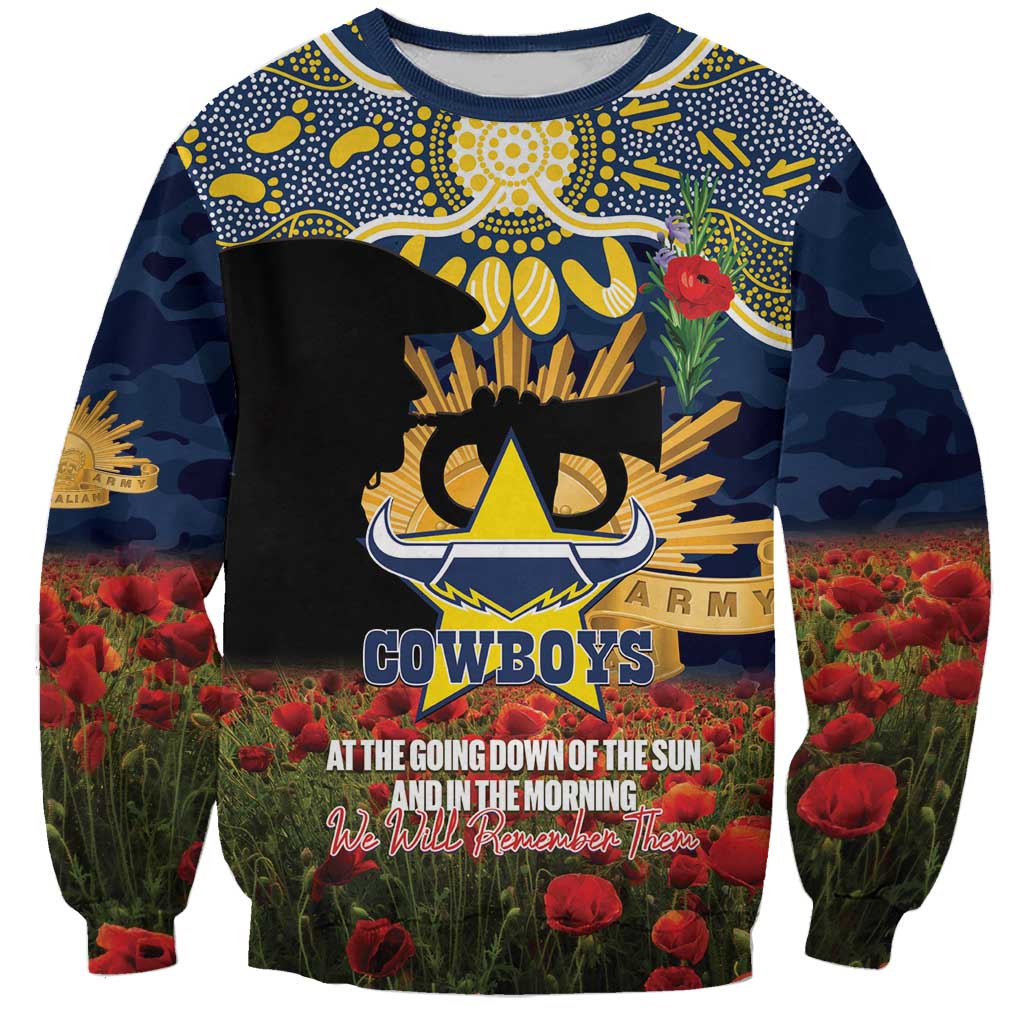 Personalised Cowboys Rugby ANZAC Day Sweatshirt Last Post Poppy We Will Remember Them