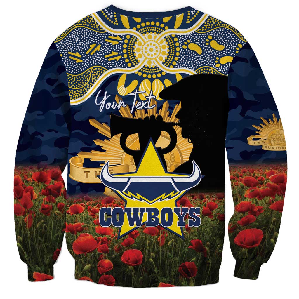Personalised Cowboys Rugby ANZAC Day Sweatshirt Last Post Poppy We Will Remember Them