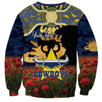 Personalised Cowboys Rugby ANZAC Day Sweatshirt Last Post Poppy We Will Remember Them