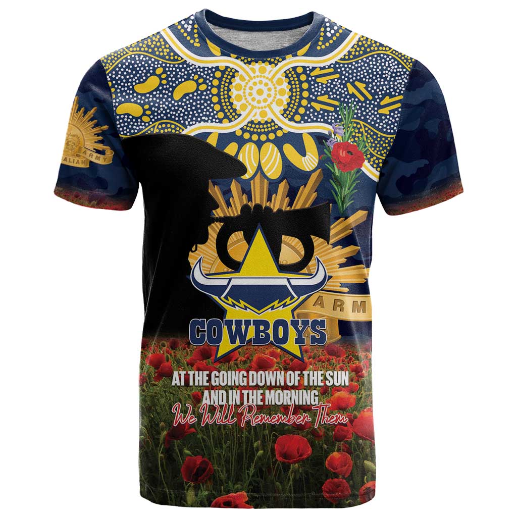 Personalised Cowboys Rugby ANZAC Day T Shirt Last Post Poppy We Will Remember Them