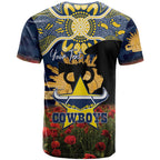 Personalised Cowboys Rugby ANZAC Day T Shirt Last Post Poppy We Will Remember Them