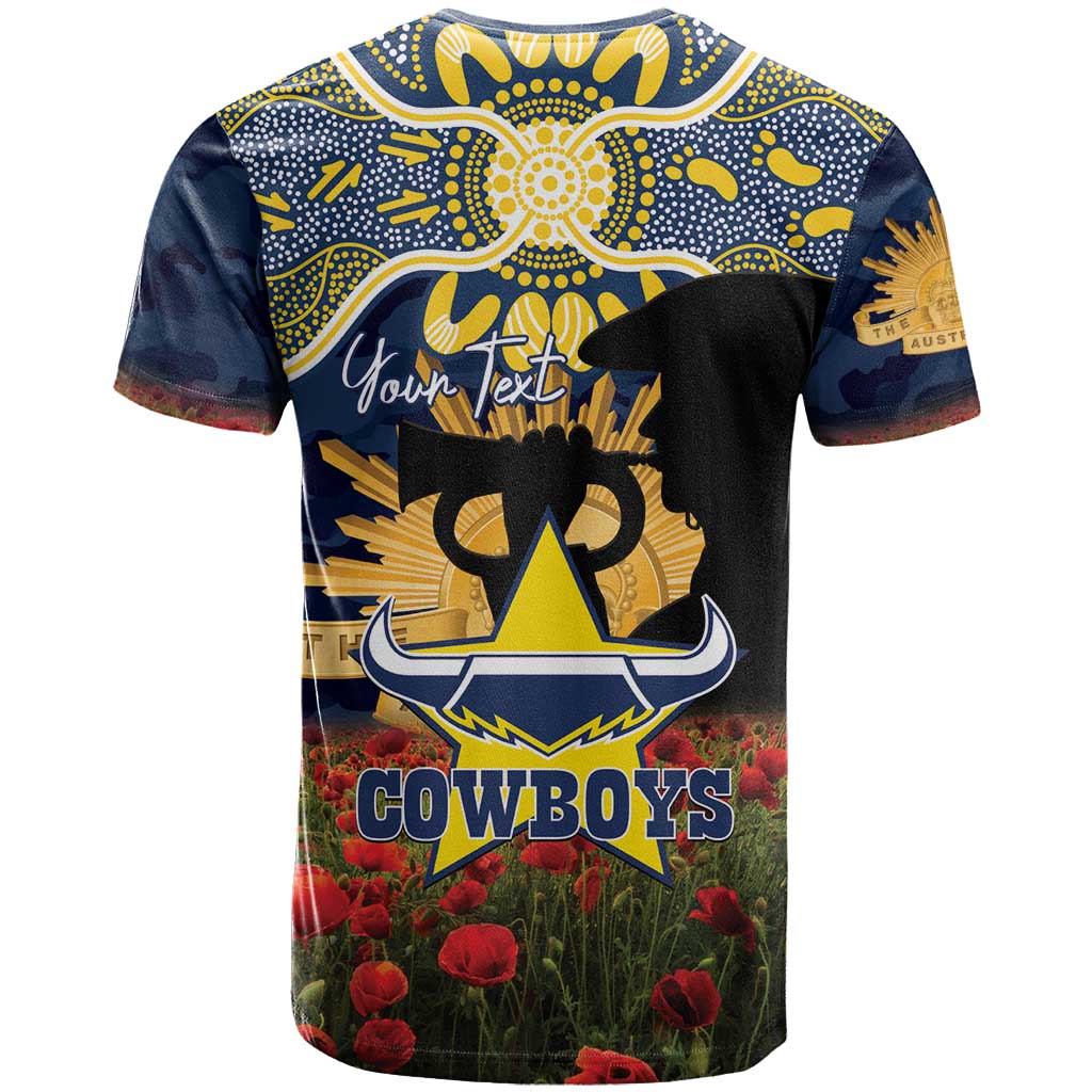 Personalised Cowboys Rugby ANZAC Day T Shirt Last Post Poppy We Will Remember Them