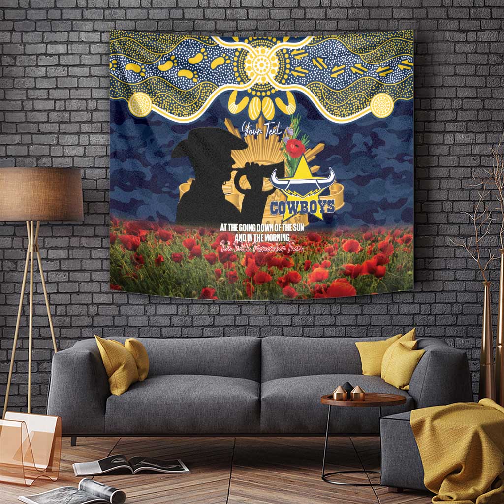 Personalised Cowboys Rugby ANZAC Day Tapestry Last Post Poppy We Will Remember Them