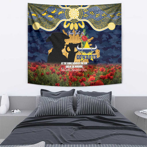 Personalised Cowboys Rugby ANZAC Day Tapestry Last Post Poppy We Will Remember Them