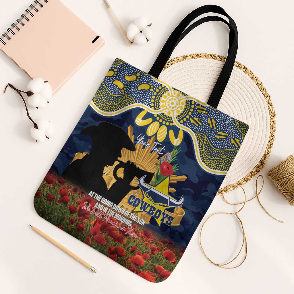 Personalised Cowboys Rugby ANZAC Day Tote Bag Last Post Poppy We Will Remember Them