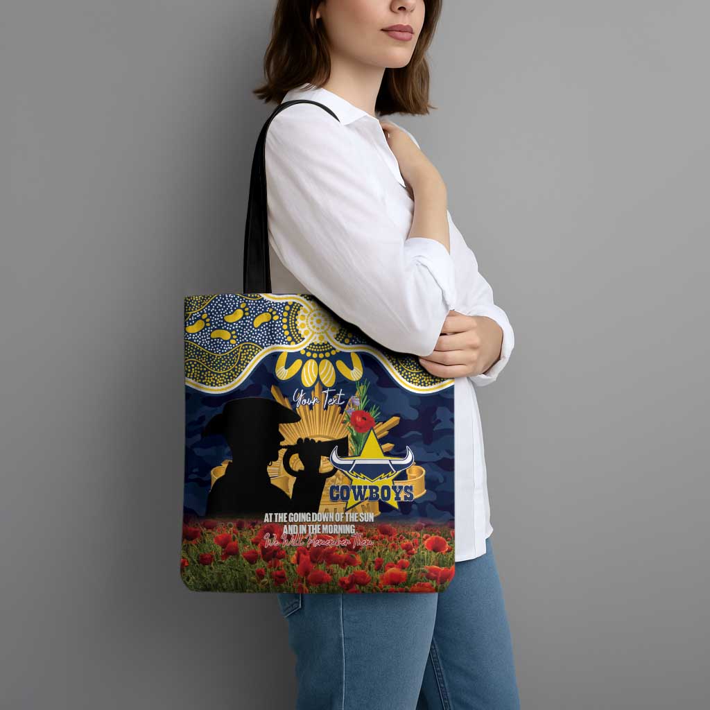 Personalised Cowboys Rugby ANZAC Day Tote Bag Last Post Poppy We Will Remember Them