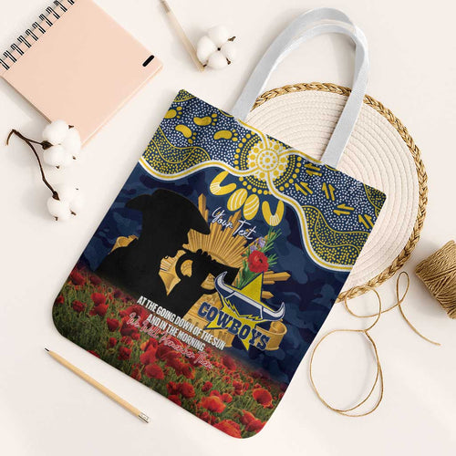 Personalised Cowboys Rugby ANZAC Day Tote Bag Last Post Poppy We Will Remember Them