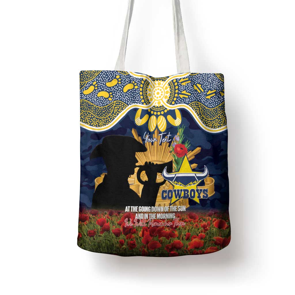 Personalised Cowboys Rugby ANZAC Day Tote Bag Last Post Poppy We Will Remember Them