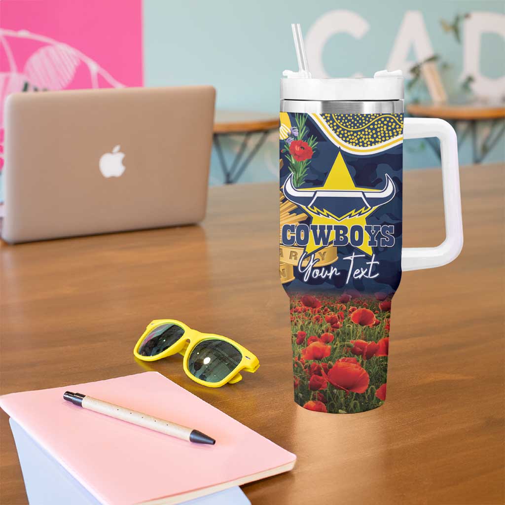 Personalised Cowboys Rugby ANZAC Day Tumbler With Handle Last Post Poppy We Will Remember Them