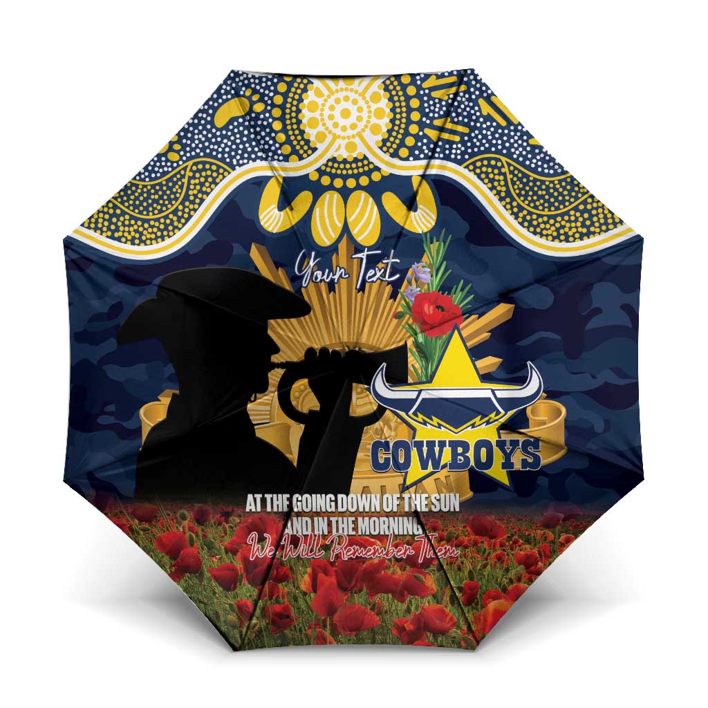 Personalised Cowboys Rugby ANZAC Day Umbrella Last Post Poppy We Will Remember Them