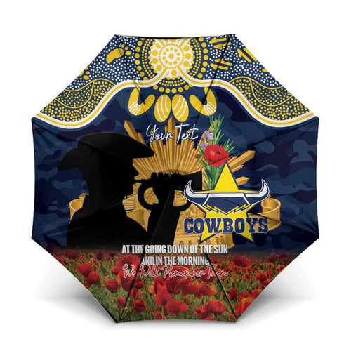 Personalised Cowboys Rugby ANZAC Day Umbrella Last Post Poppy We Will Remember Them